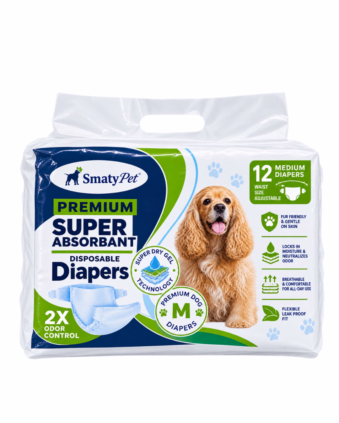 Smarty Pet Premium Super Absorbent Disposable Dog Diapers – Medium, 12 Pcs